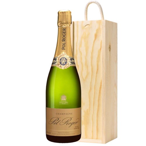 Pol Roger Rich Demi Sec Champagne 75cl In Pine Wooden Gift Box